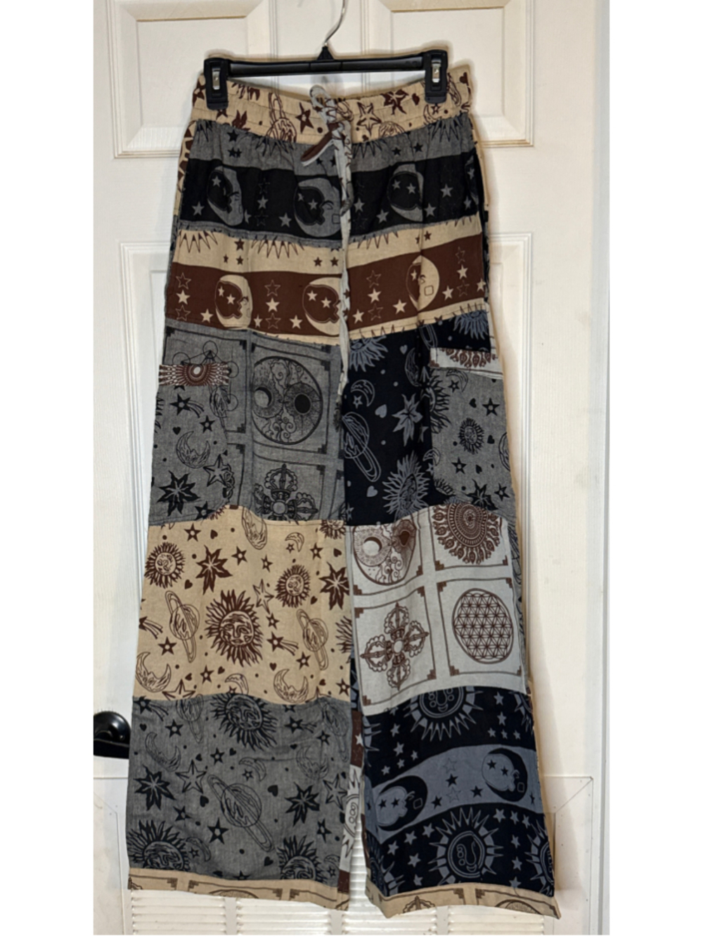 Rising International Patchwork Wide Leg Pants, Size M, Beige/Black - Picture 2 of 5